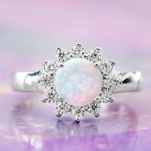 Opal flower / snowflake ring 925 Sterling Silver Charmed Aroma